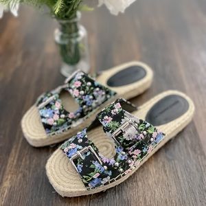 Rebecca Minkoff spring Jodi Platform Espadrille Black with Florals